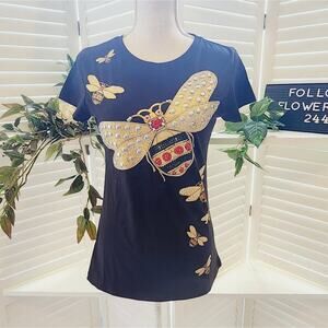 VINIZBENA GEMSTONE BEE SHIRT BLACK RED YELLOW SIZE SMALL